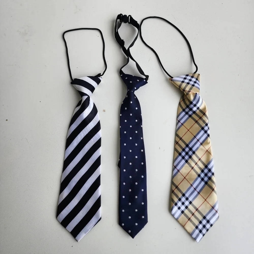 Lot Of 3 Pre-tied Ties Toddler Kids Size Blue Beige Black White